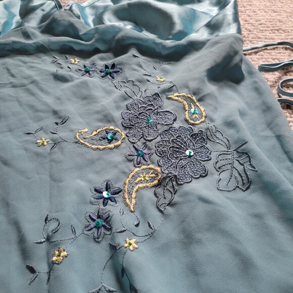 Linea Donatella Womens XL Blue Slip Dress Mini Babydoll Camisole Floral Satin - Picture 5 of 6